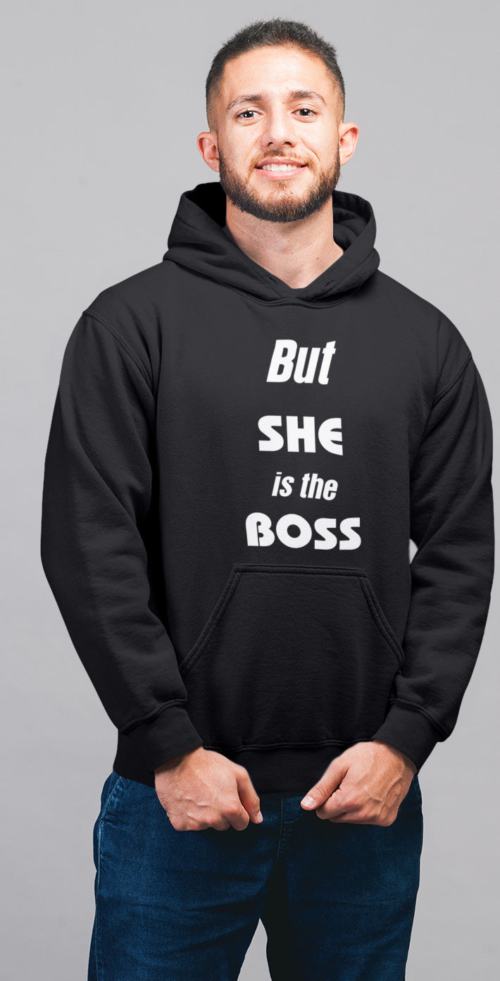 He is the man / She is the Boss  Matching Couple Cute Sweatshirts | Couple Hoodies- Black