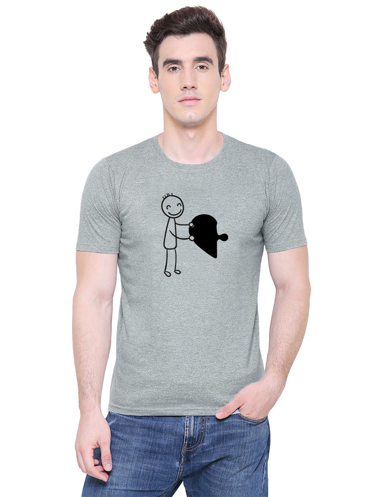 Love Puzzle matching Couple T shirts- Grey