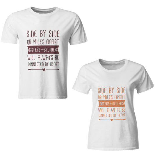 Sisters Brothers will always be connected by heart matching Sibling t shirts - white