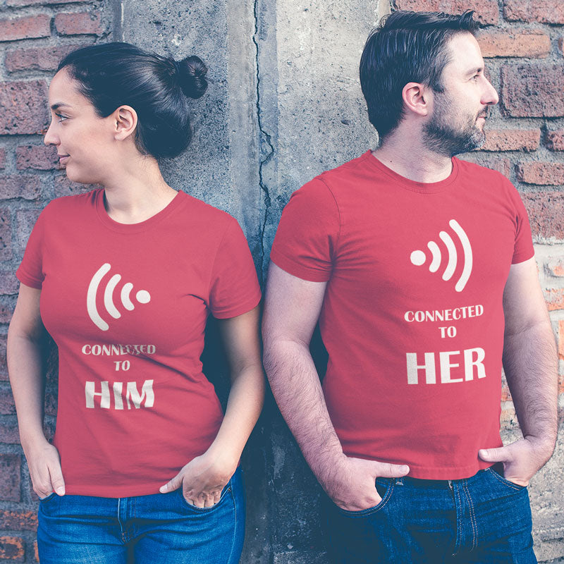 Connected to him/her matching Couple T shirts- Red