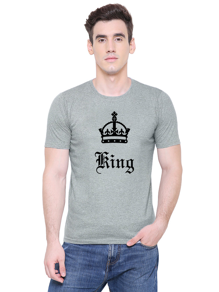 King Queen matching Couple T shirts- Grey