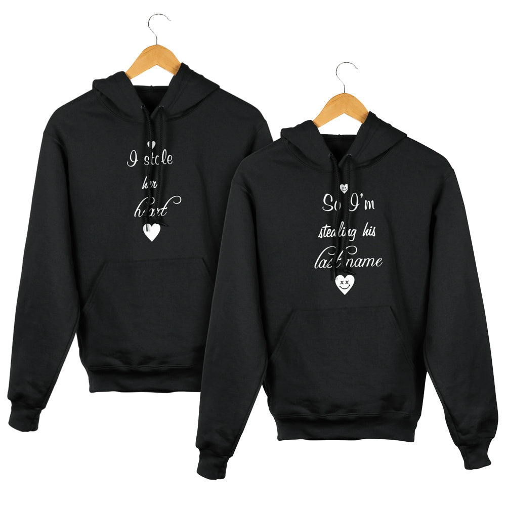 Stole my heart Matching Couple Cute Sweatshirts | Couple Hoodies- Black