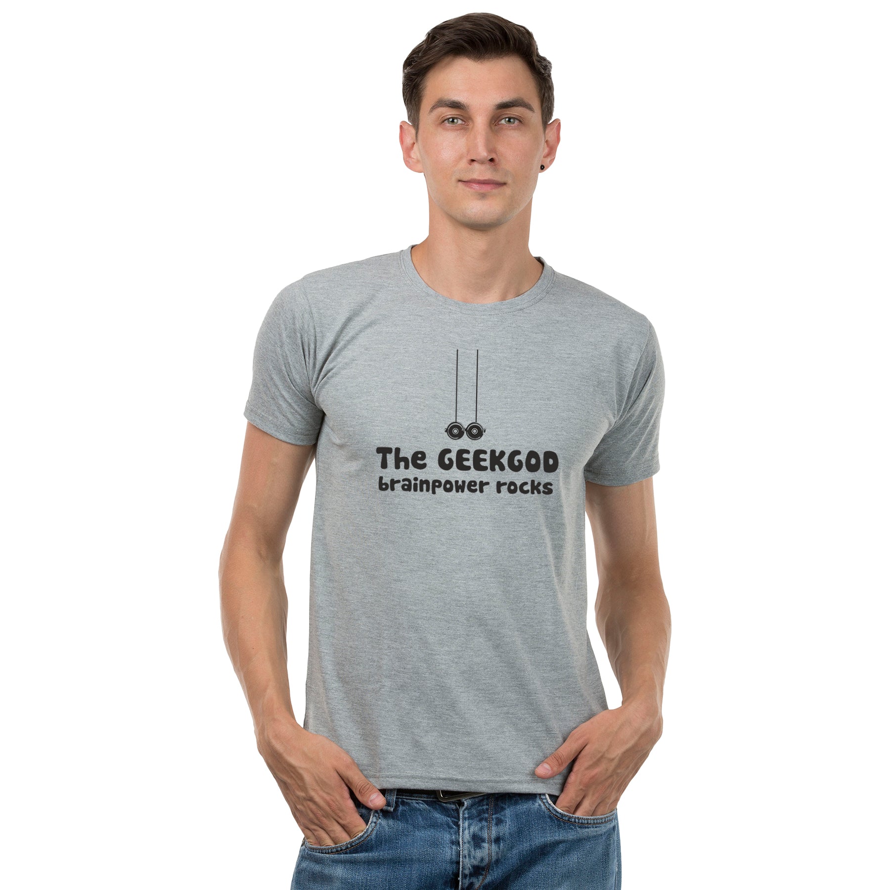Geek God matching Couple T shirts- Grey