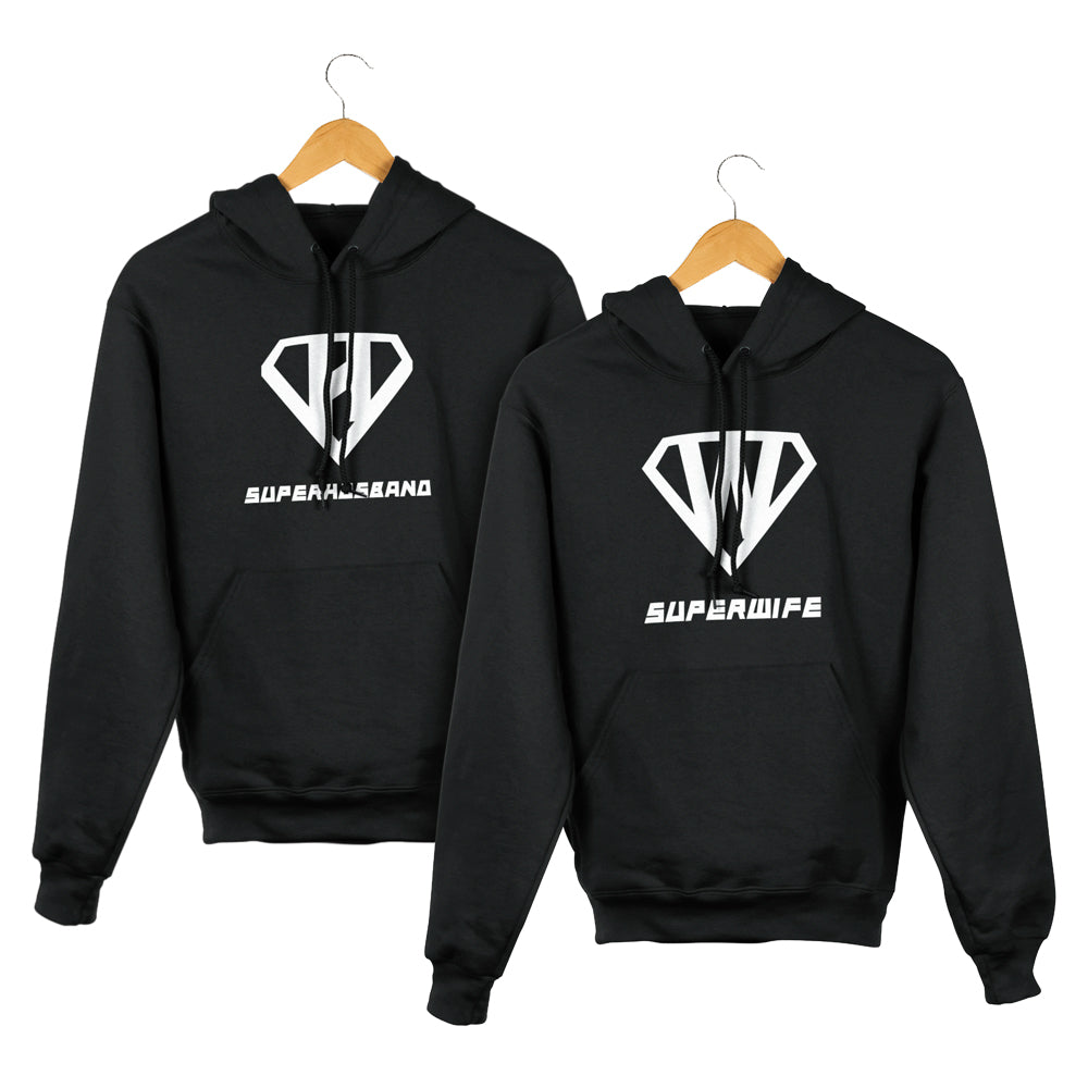 Super Husband / Super Wife Matching Couple Cute Sweatshirts | Couple Hoodies- Black