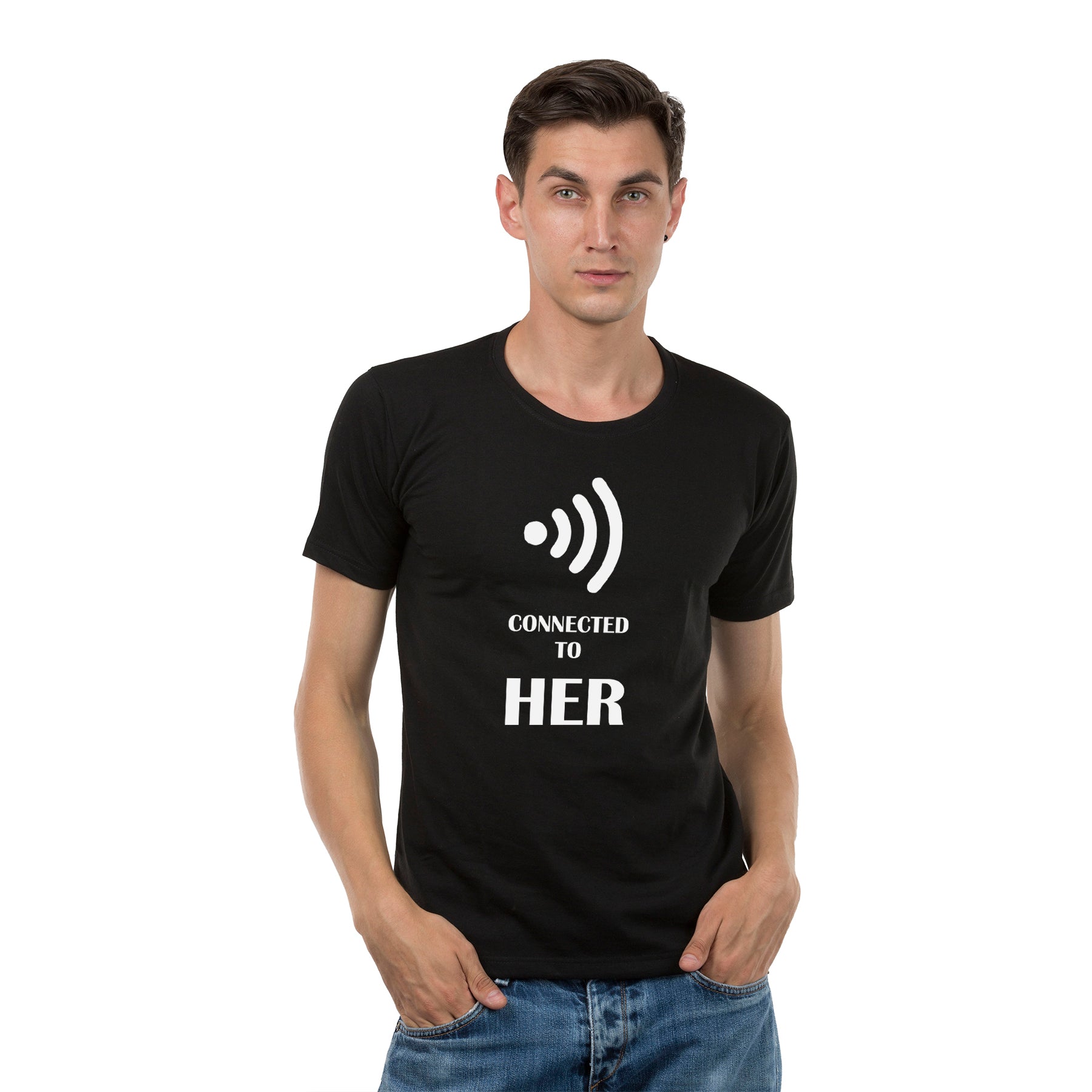 Connected to him/her  matching Couple T shirts- Black