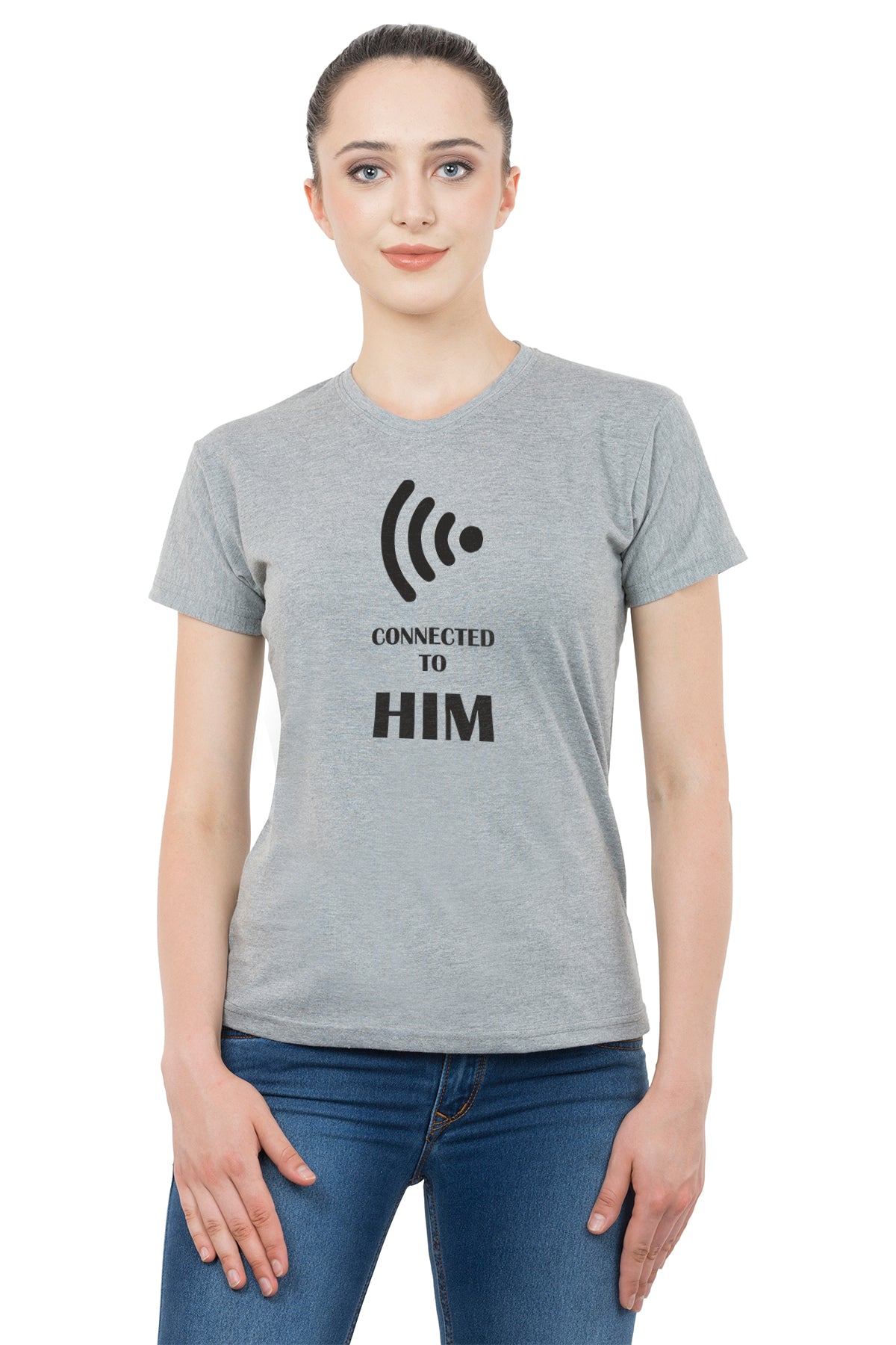 Connected to him/her  matching Couple T shirts- Grey