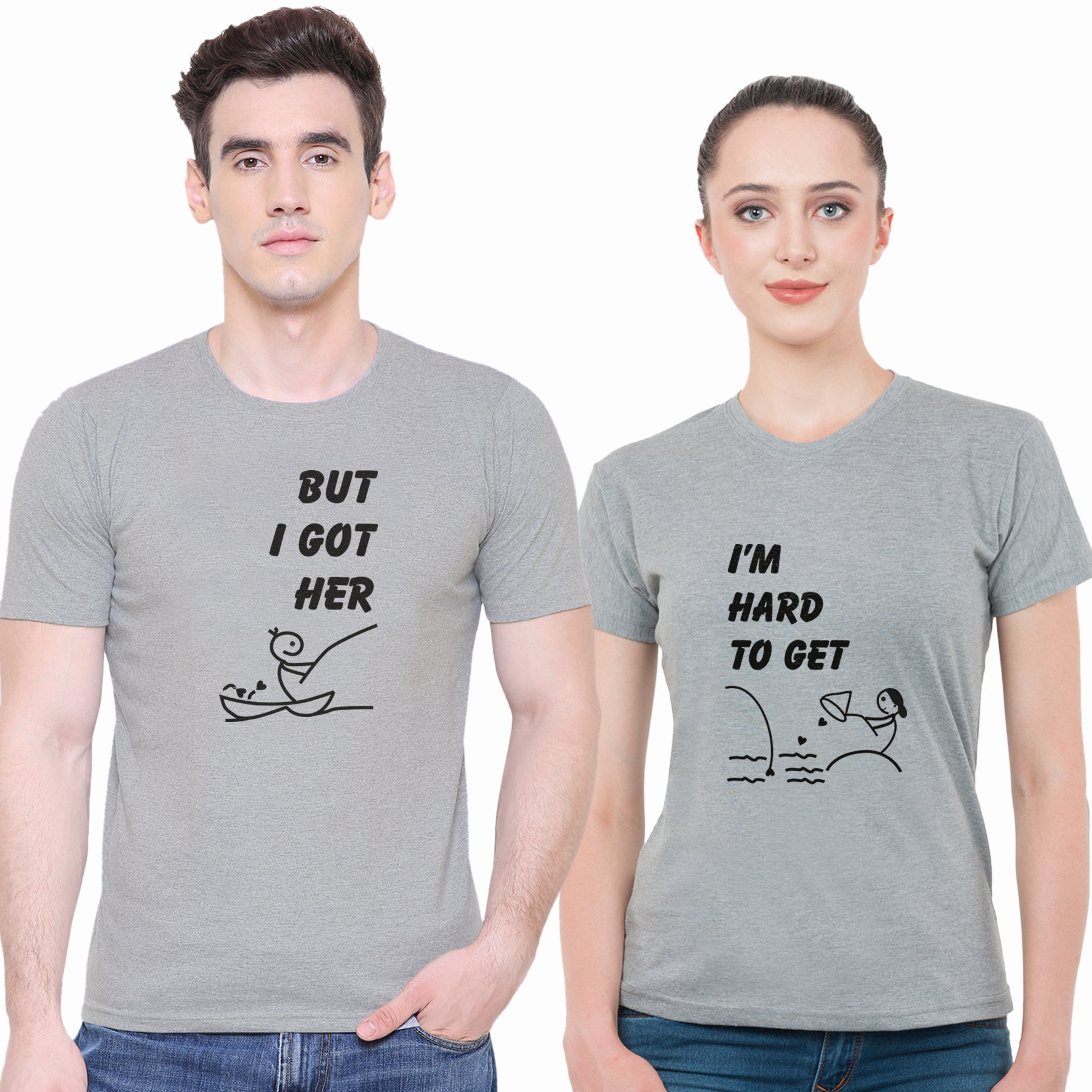 Hard to Get matching Couple T shirts- Grey