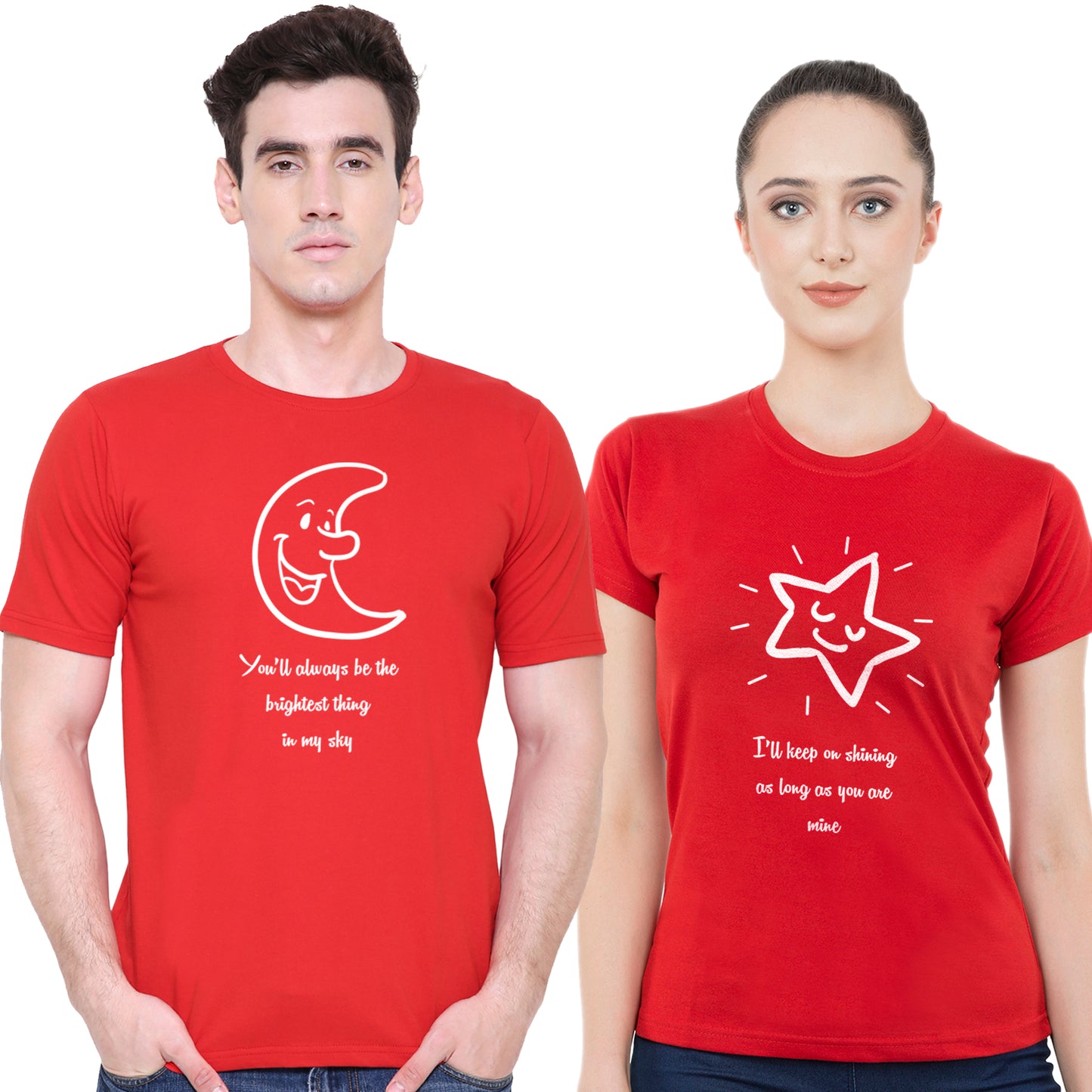 Moon Star matching Couple T shirts- Red