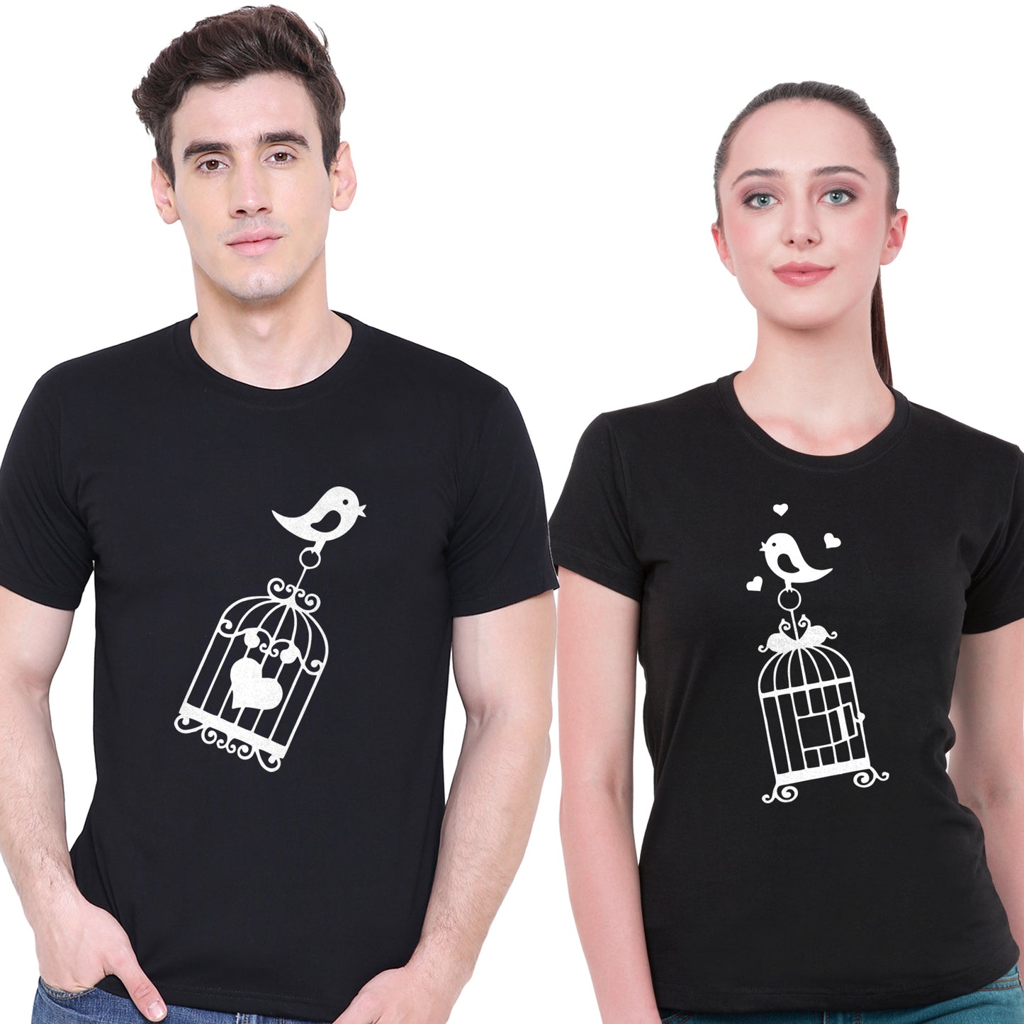 Love Bird matching Couple T shirts- Black