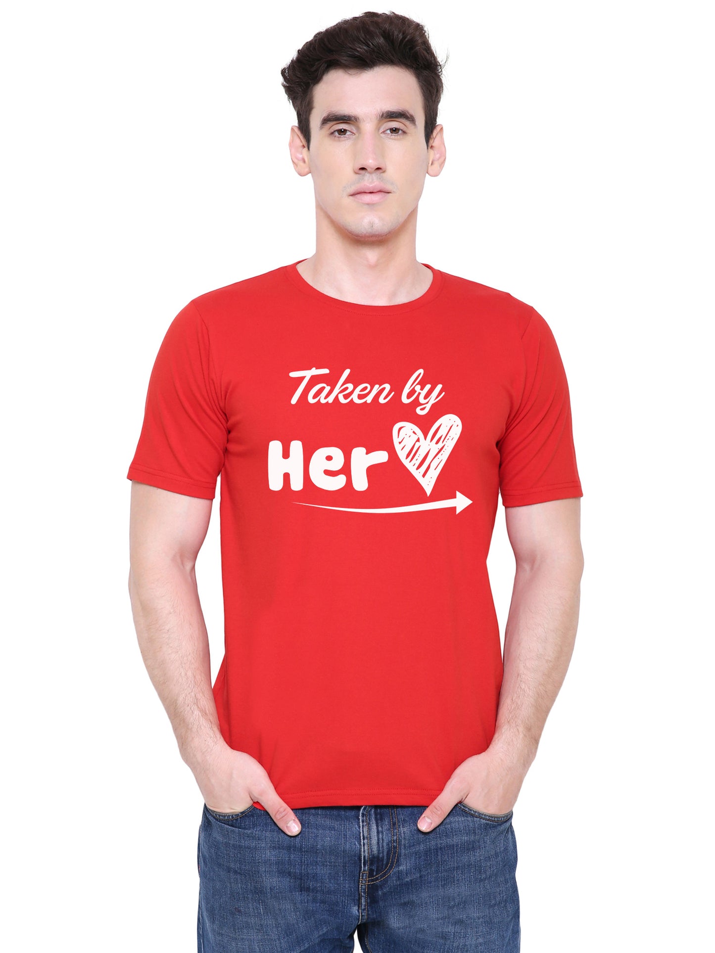 Taken by her Reserved by him matching Couple T shirts- Red