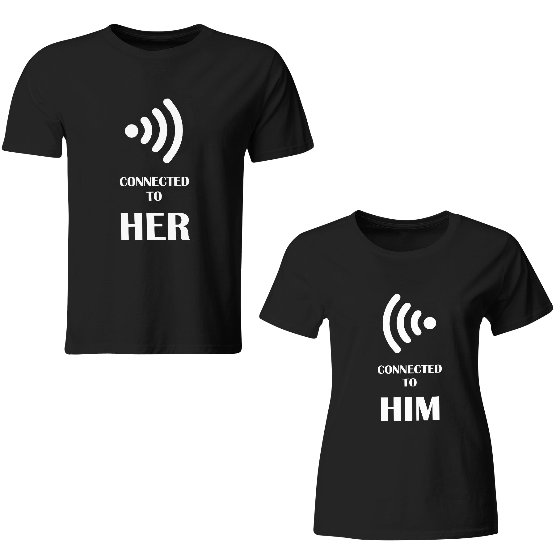 Connected to him/her  matching Couple T shirts- Black
