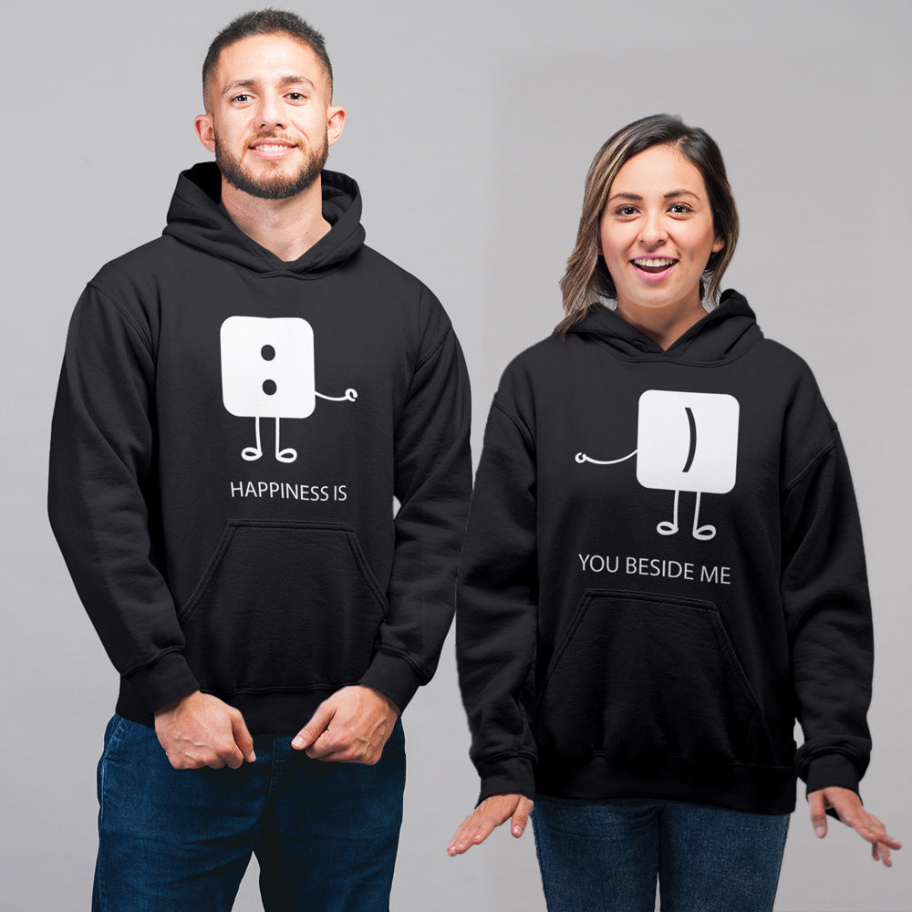 Happiness Matching Couple Cute Sweatshirts | Couple Hoodies- Black