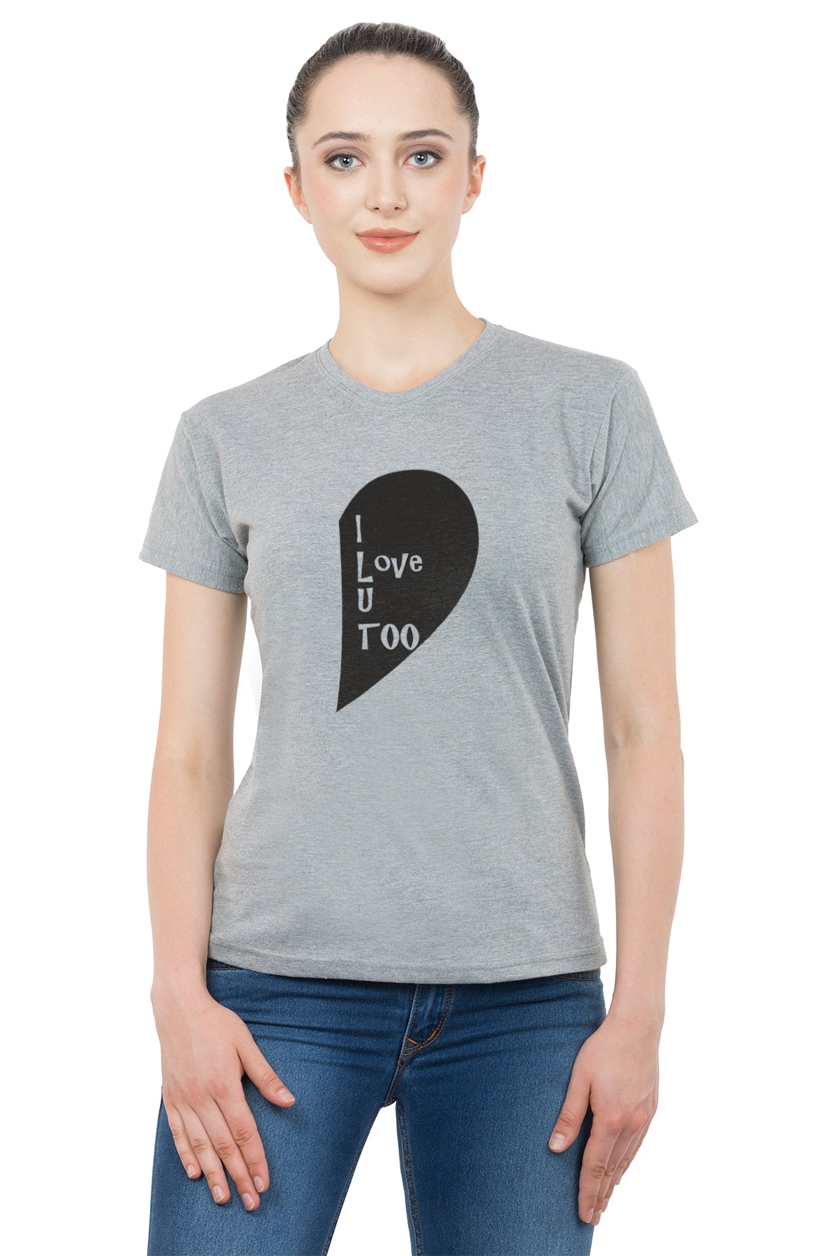 Half Heart matching Couple T shirts- Grey