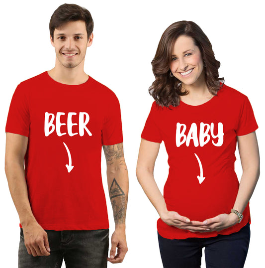 Beer & Baby Maternity Couple T shirts- Red