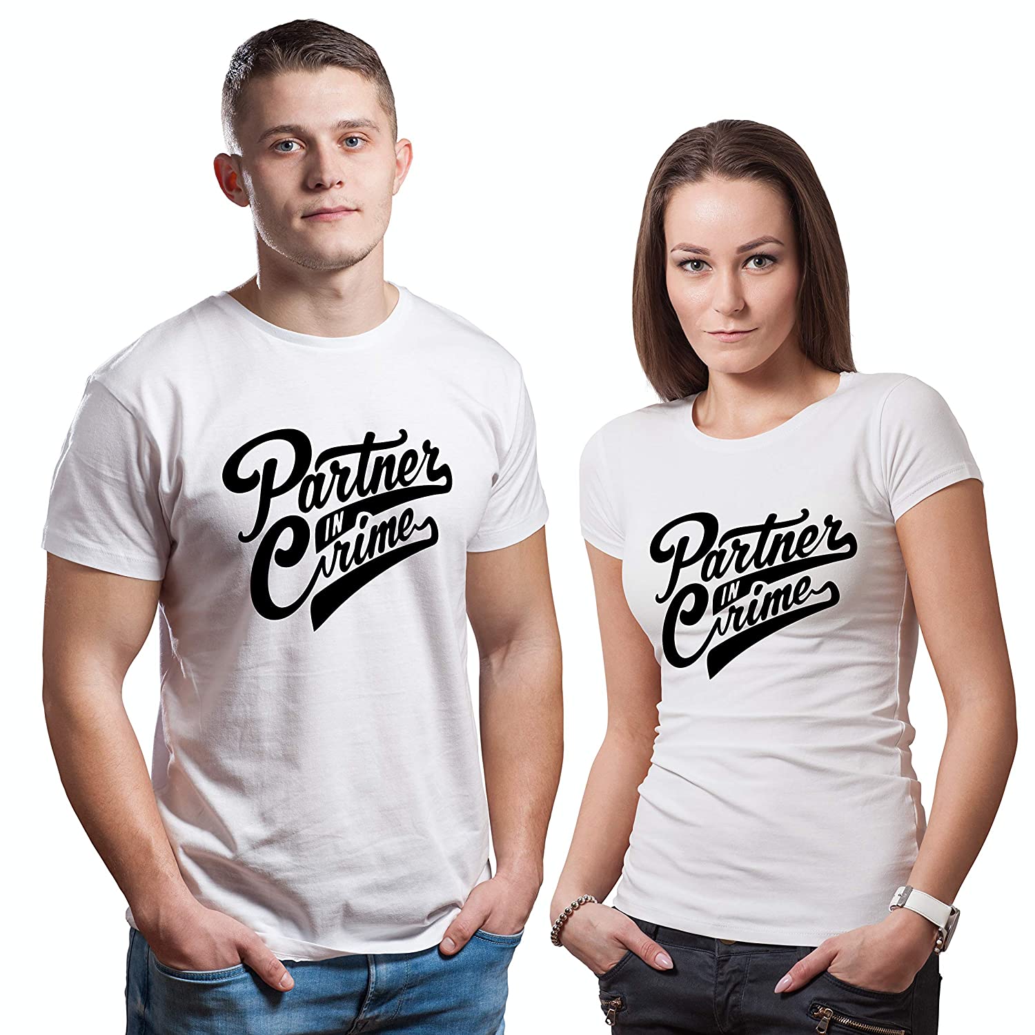 Partner in Crime matching Couple T shirts- White