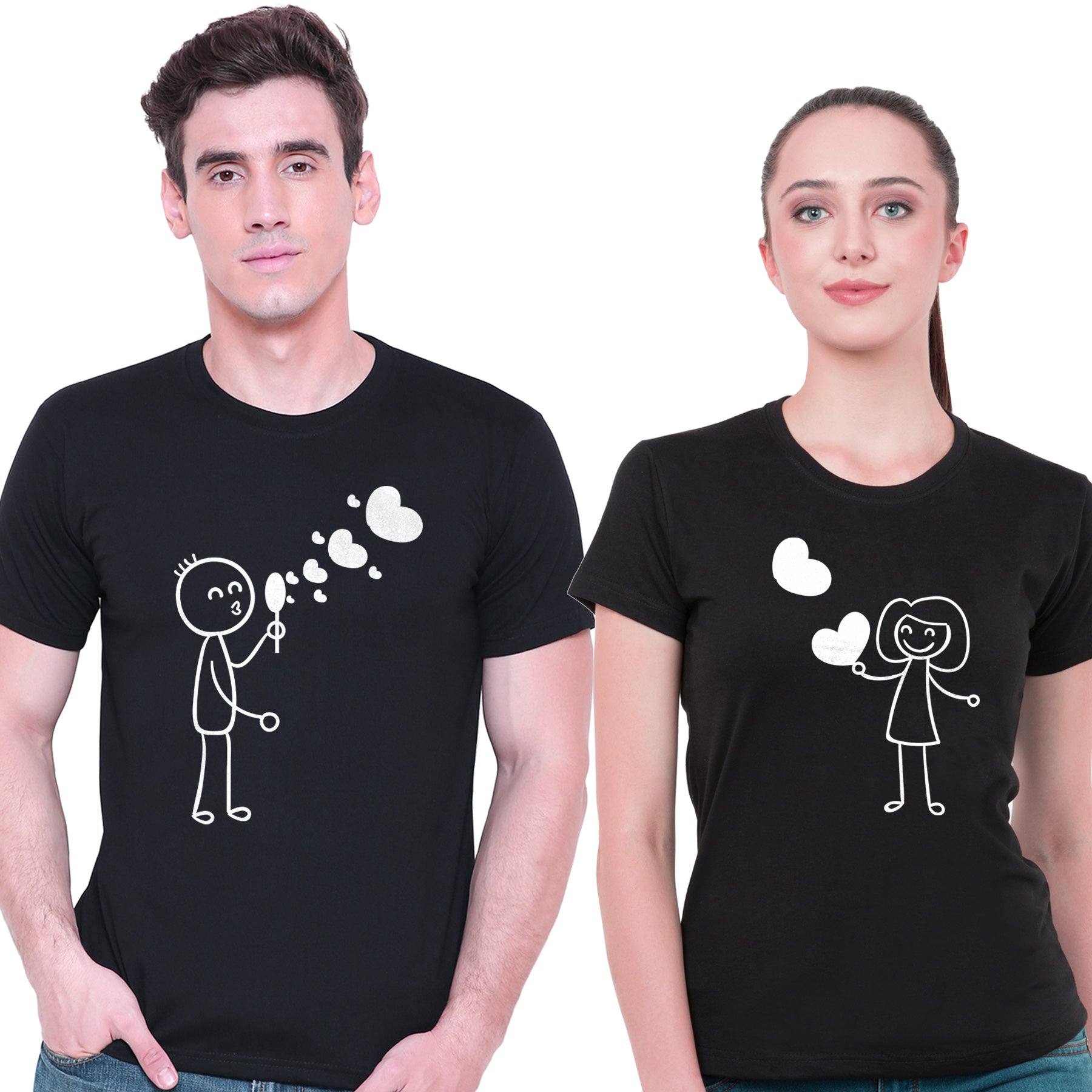 Love Bubble matching Couple T shirts- Black