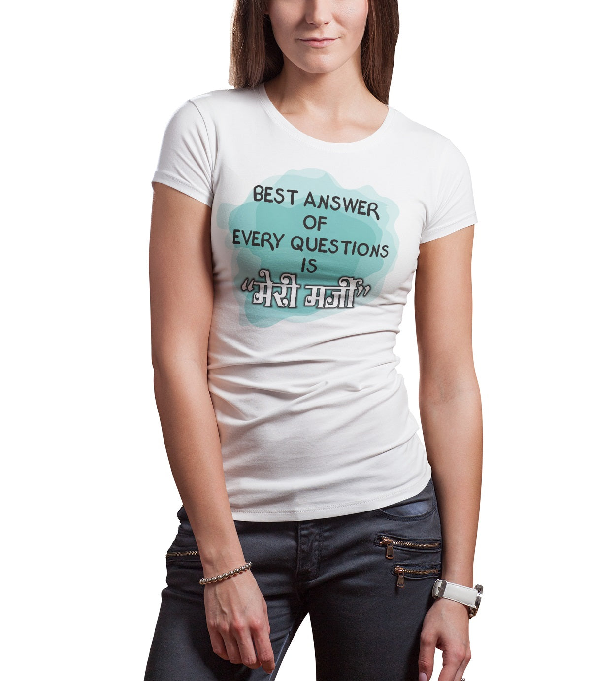 iberry's Graphic Tees funny Quote Tshirts Meri Marji For Girls And Women- White
