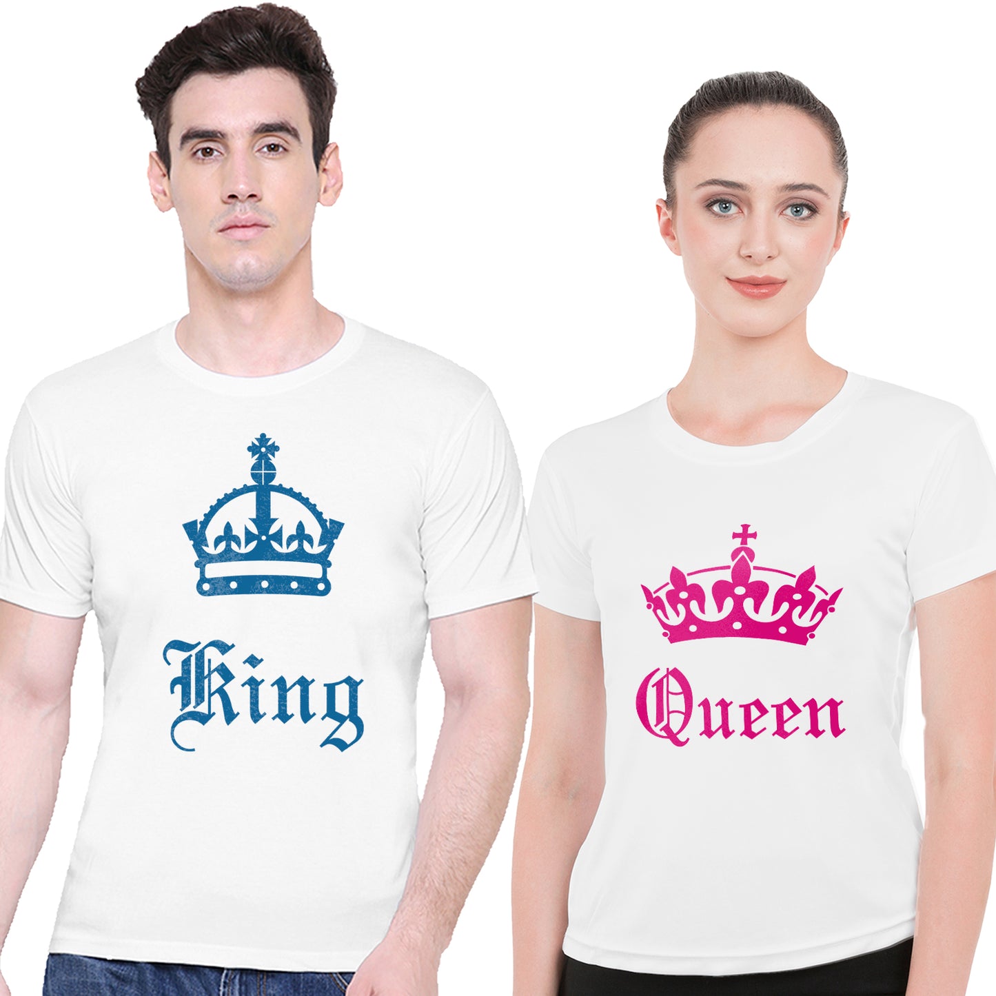 King Queen matching Couple T shirts- White