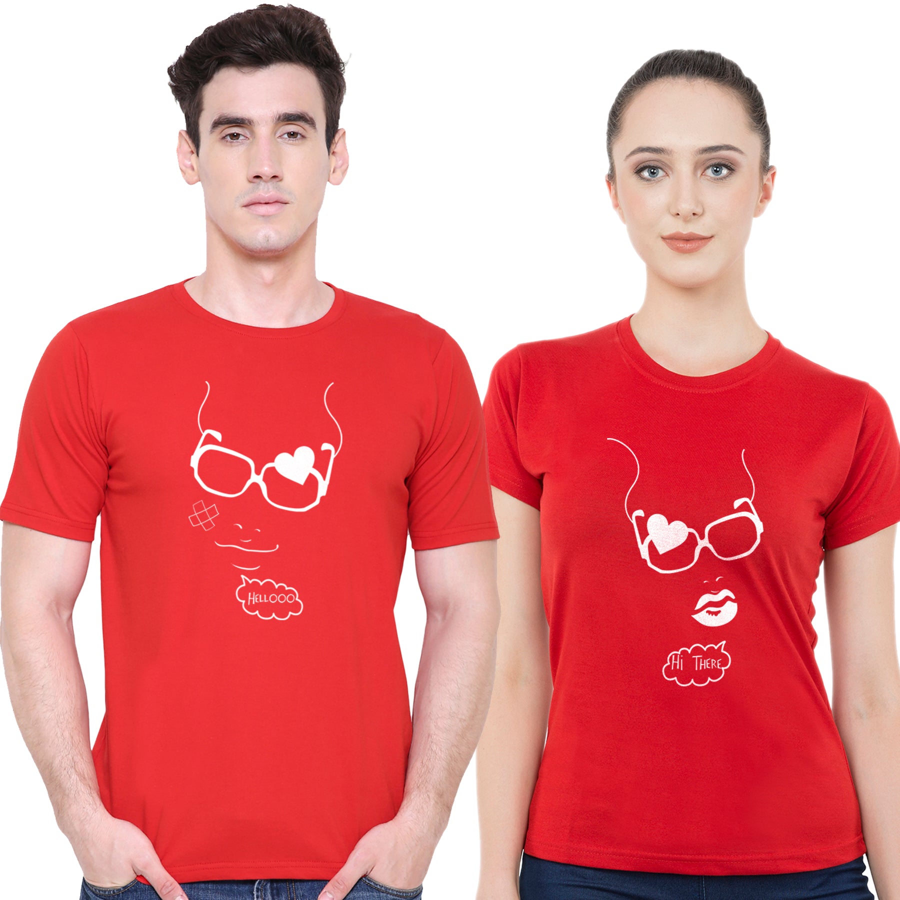 Hello Himatching Couple T shirts- Red