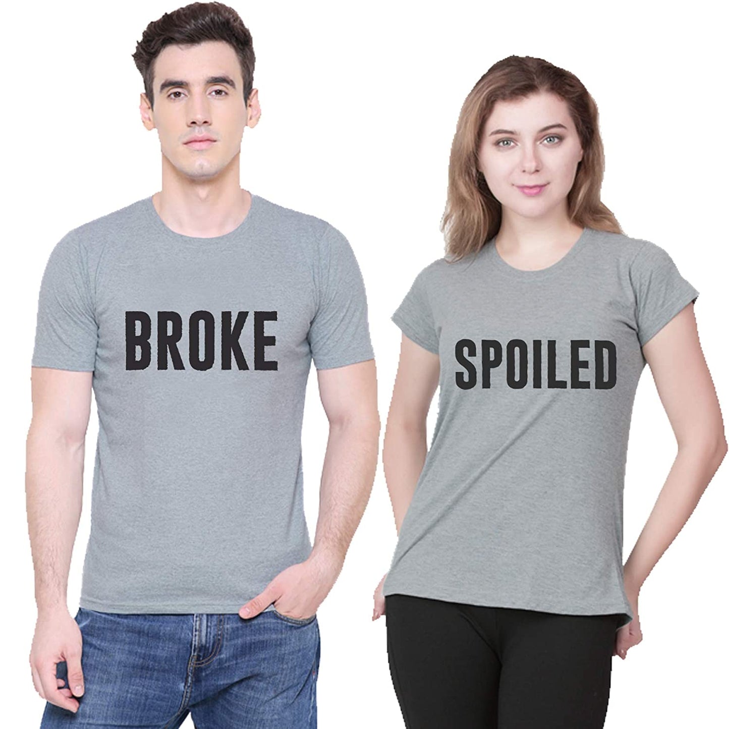 broke & spoiled matching couple tshirt red