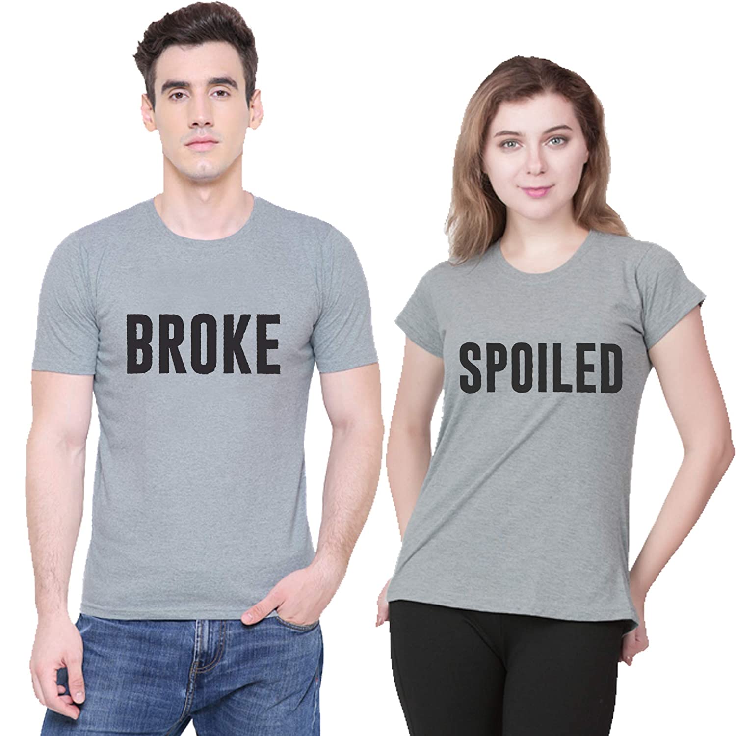 broke & spoiled matching couple tshirt red