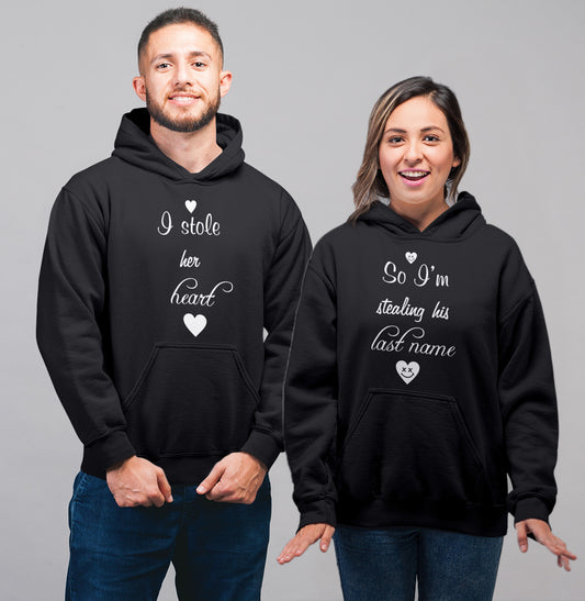 Stole my heart Matching Couple Cute Sweatshirts | Couple Hoodies- Black