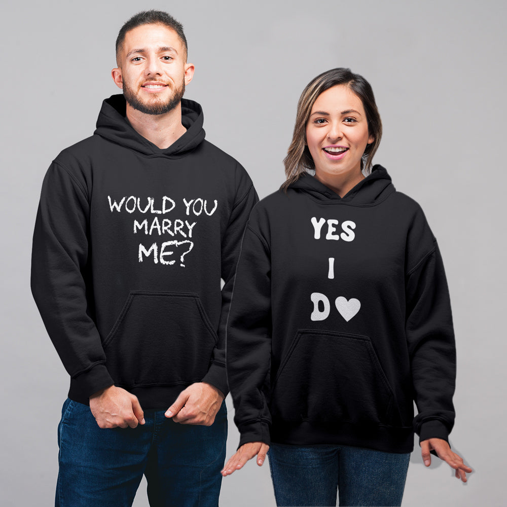 Would you marry me Matching Couple Hoodies for Men & Women Cotton Printed  Cute Couple Sweatshirts- (Set of 2)