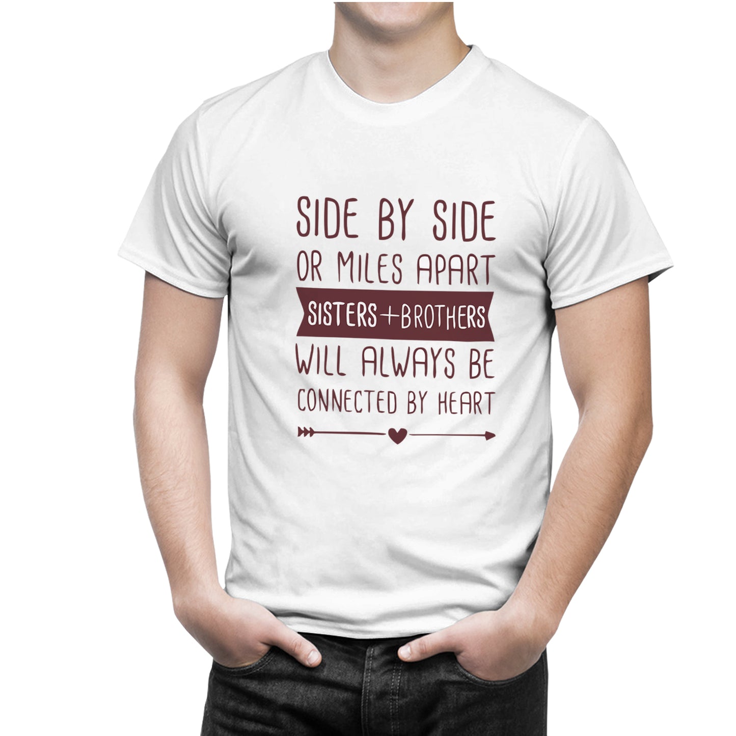 Sisters Brothers will always be connected by heart matching Sibling t shirts - white