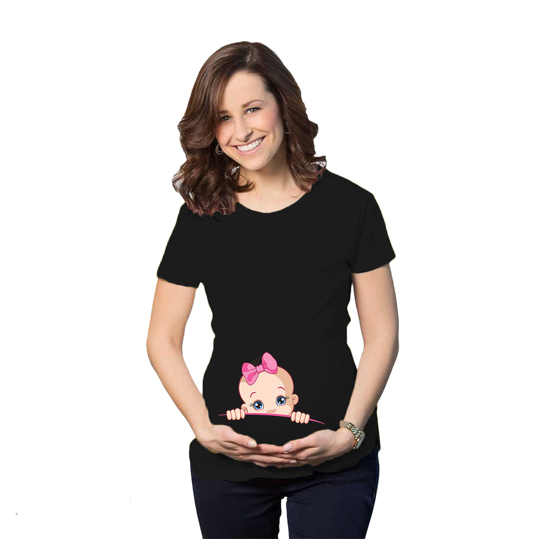 Baby girl peeping Maternity t shirt for women- Black