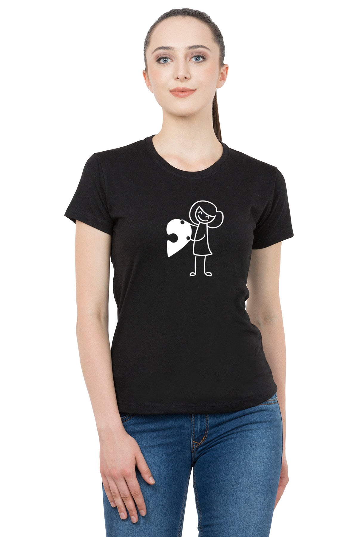 Love Puzzle matching Couple T shirts- Black