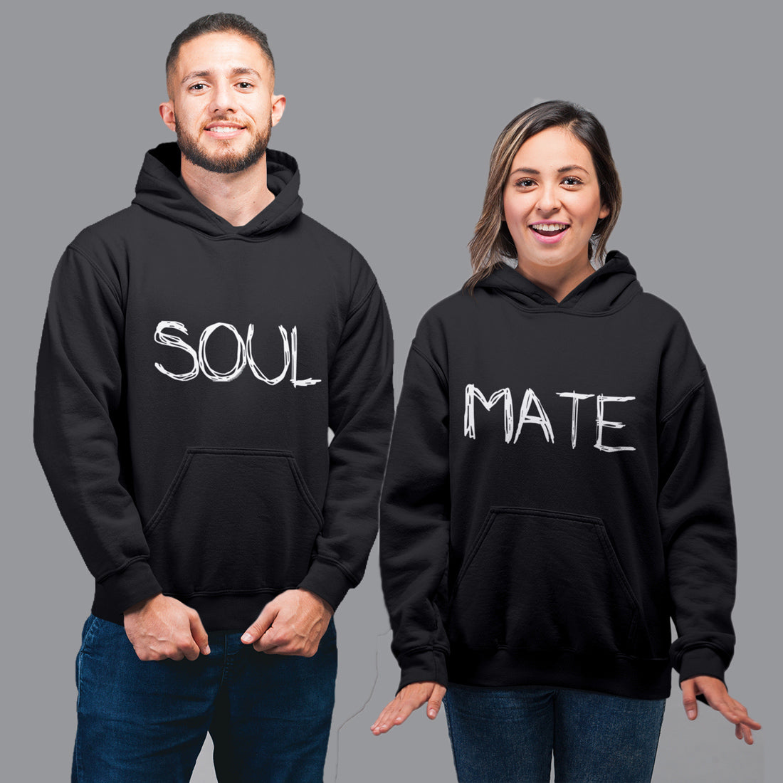 Soul Mate Matching Couple Hoodies for Men & Women Cotton Printed Cute Couple Sweatshirts- (Set of 2)