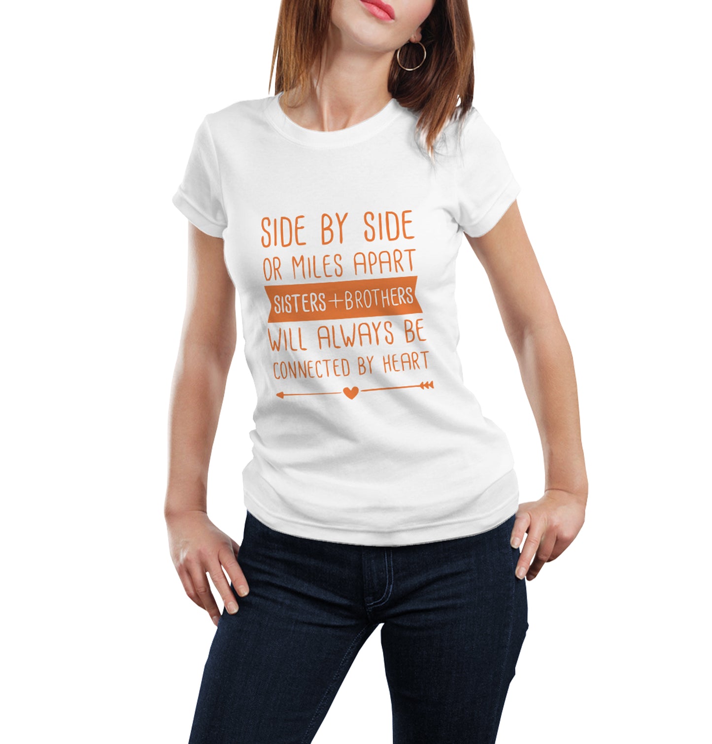 Sisters Brothers will always be connected by heart matching Sibling t shirts - white