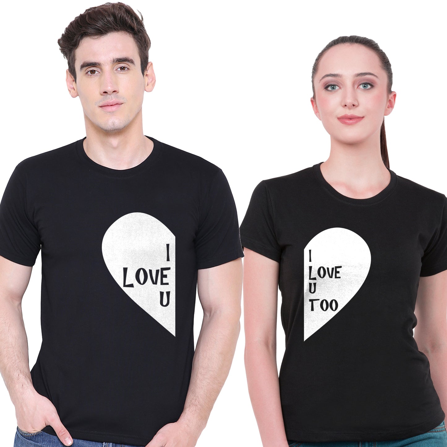 Half Heart matching Couple T shirts- Black
