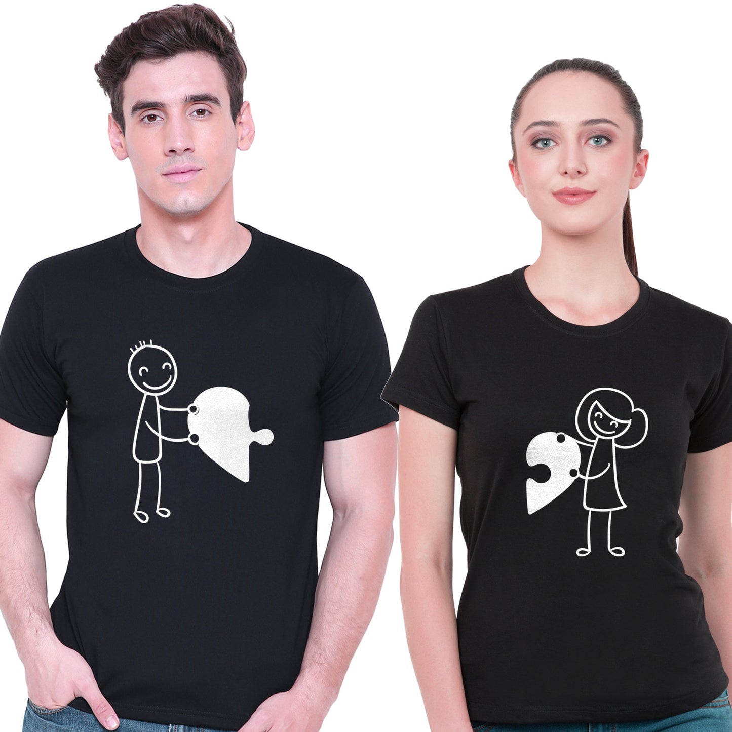 Love Puzzle matching Couple T shirts- Black