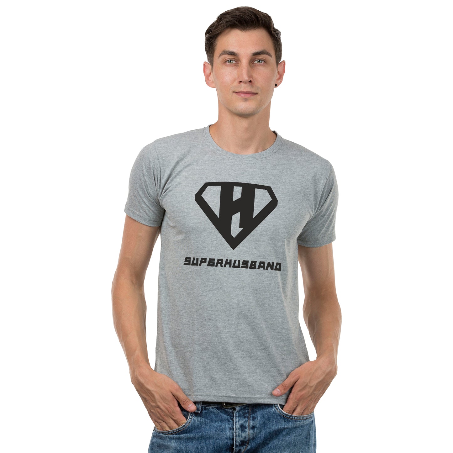 Super Husband & Wife matching Couple T shirts- Grey