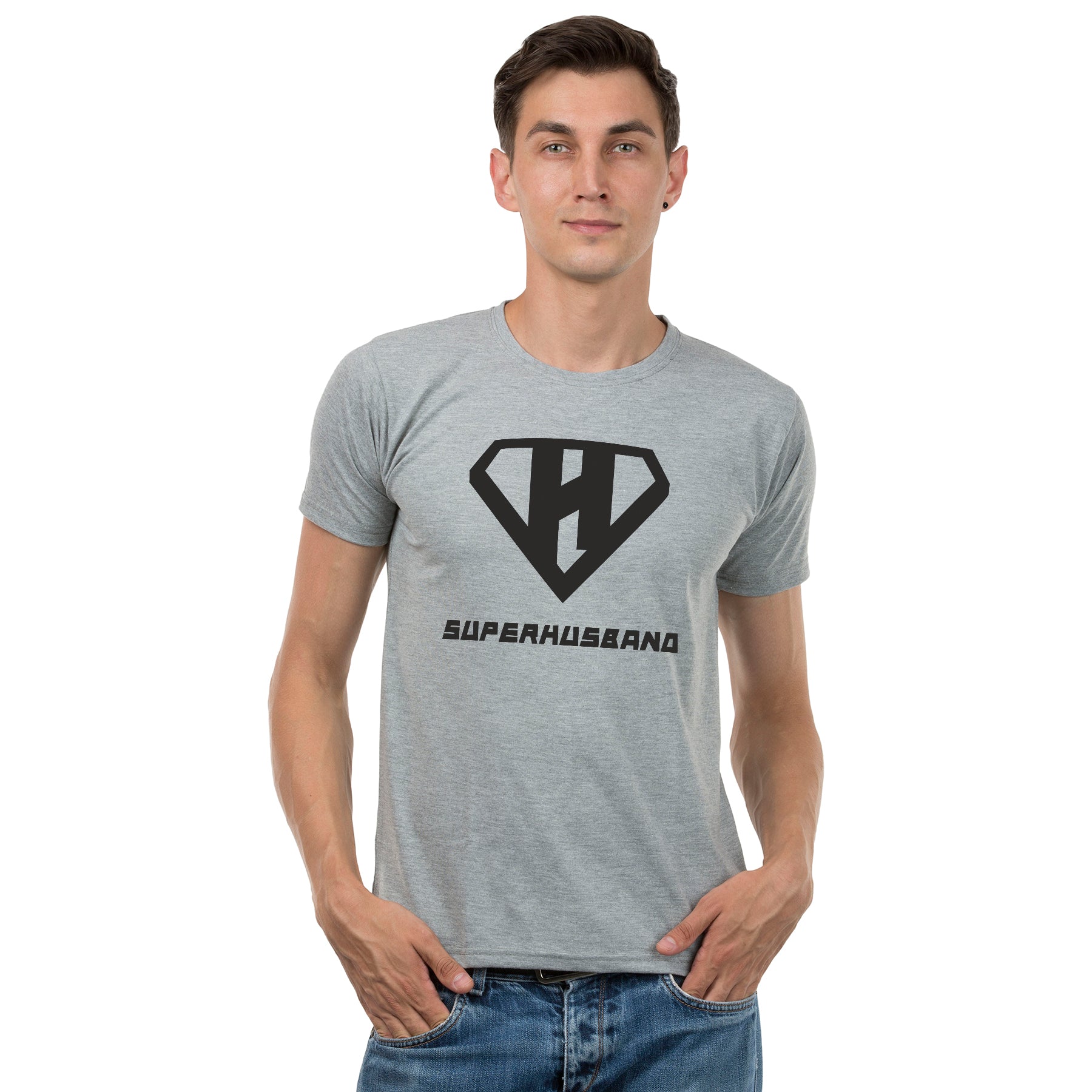 Super Husband & Wife matching Couple T shirts- Grey