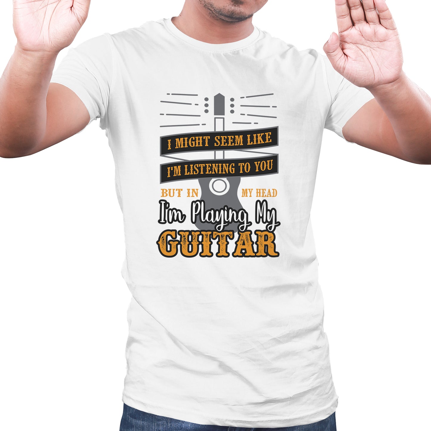 music lovers t shirts, Music themed tshirt, musician tshirts |Playing Guitar - White 03