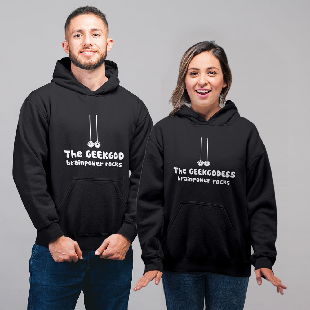 Geekgod & Geekgoddess Matching Couple Cute Sweatshirts | Couple Hoodies- Black