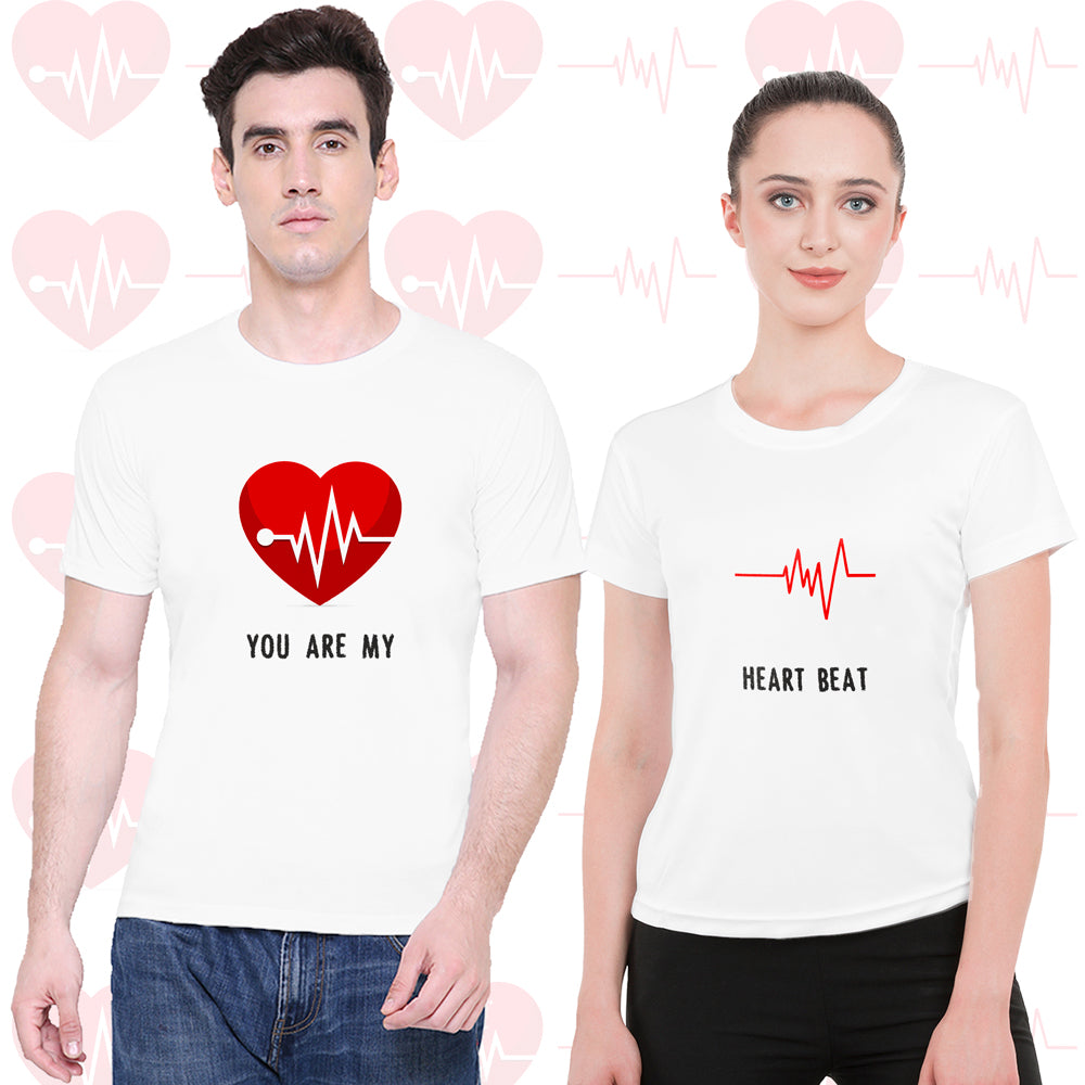 Heartbeat matching Couple T shirts- White
