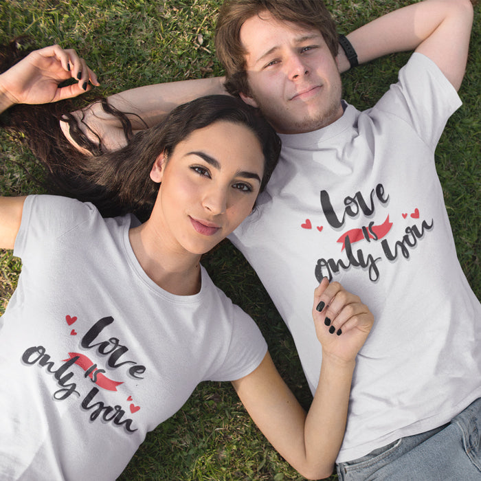 Love is only you Matching Couple Tshirt for Men & Women Cotton Printed Regular Fit Tshirts-  (Set of 2)-109