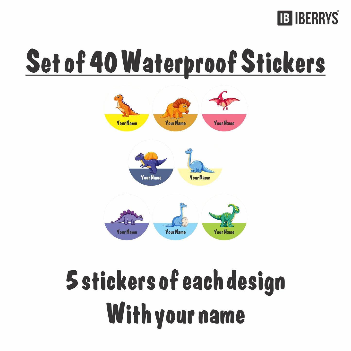 Round 3" Personalized waterproof sticker | Set of 40 stickers | 8 diffrent designs -1