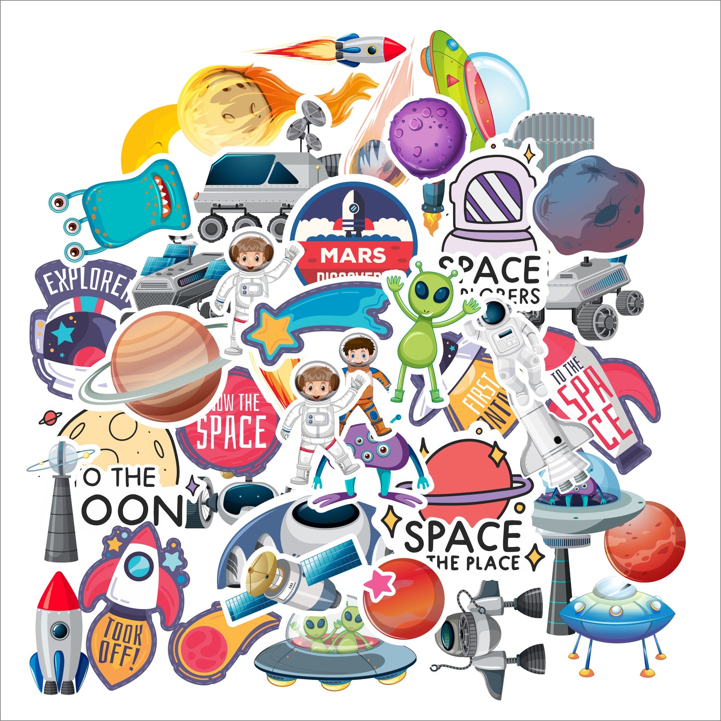 iberry's 50 pcs Stickers for Laptop Mobile Phones Computer Bicycle Luggage Scrapbooks Gadgets Waterproof Stickers,Space Themed Sticker, Laptop Sticker-Set of 50 Stickers -(05)