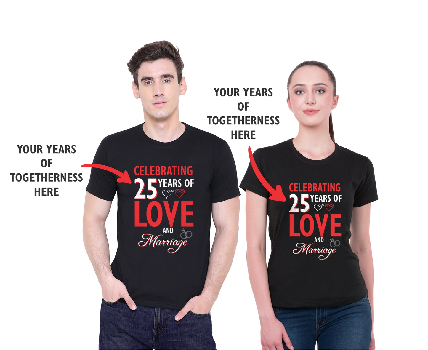 Customized Anniversary Couple Tshirt- Cotton Tshirt (Set of 2)