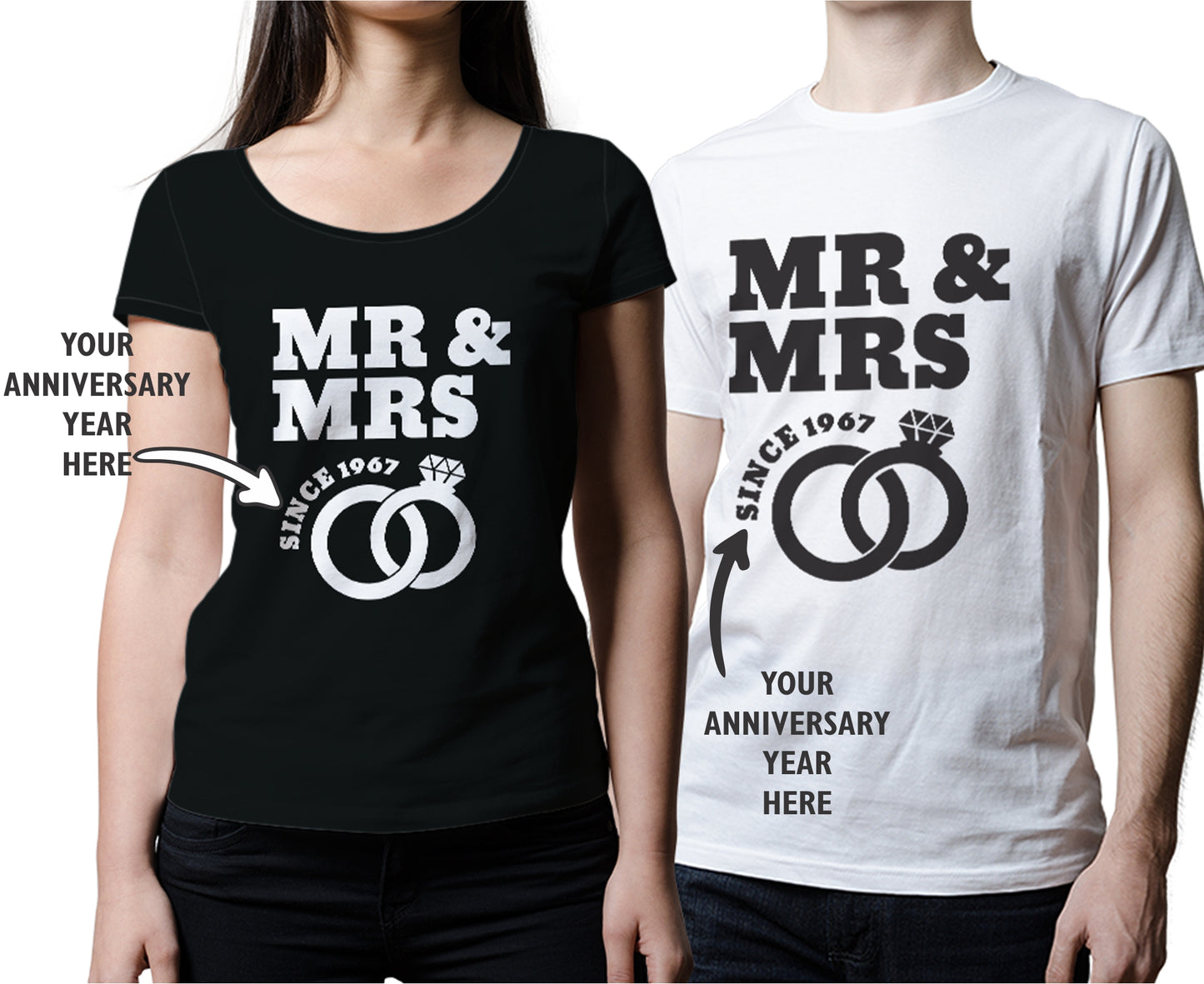 Customized Anniversary Year Couple Tshirt- Cotton Tshirt (Set of 2)