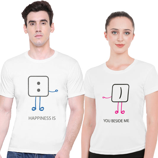 Happiness Matching Couple Tshirt for Men & Women Cotton Printed Regular Fit Tshirts-  (Set of 2)-36