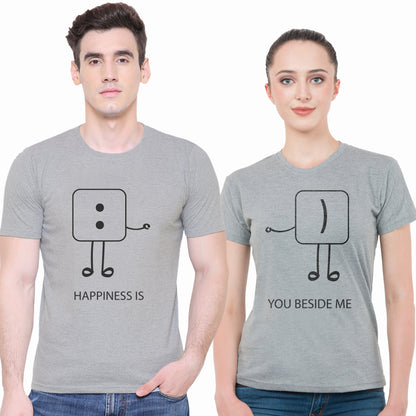 Happiness Matching Couple Tshirt for Men & Women Cotton Printed Regular Fit Tshirts-  (Set of 2)-36