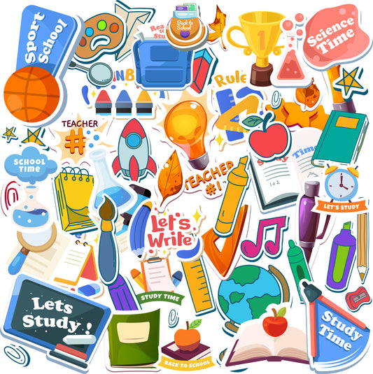 iberry's 50 pcs Stickers for Laptop Phones Computer Bicycle Luggage Scrapbooks Gadgets Waterproof Stickers|Stickers for Students| School Themed| College Stickers-Set of 50 Stickers (08)