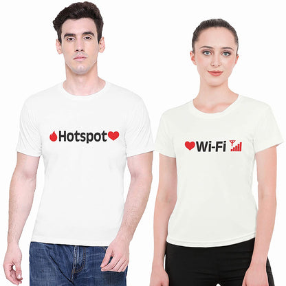 Hotspot Wifi Matching Couple Tshirt for Men & Women Cotton Printed Regular Fit Tshirts-  (Set of 2)-50