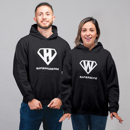Super Husband / Super Wife Matching Couple Cute Sweatshirts | Couple Hoodies- Black