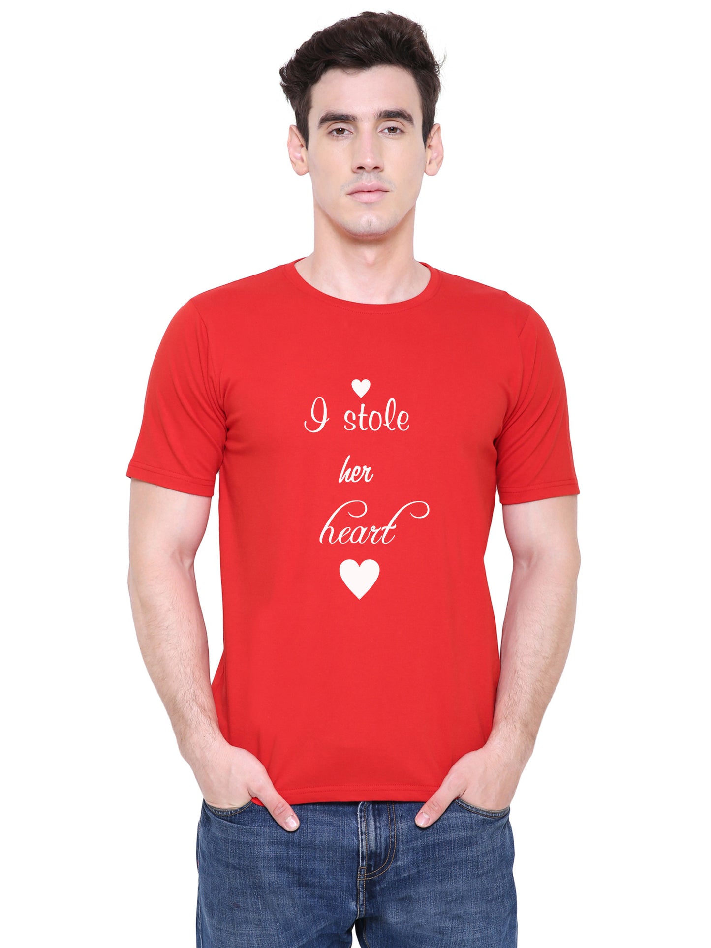 Stole My Heart Matching Couple Tshirt for Men & Women Cotton Printed Regular Fit Tshirts-  (Set of 2)-16